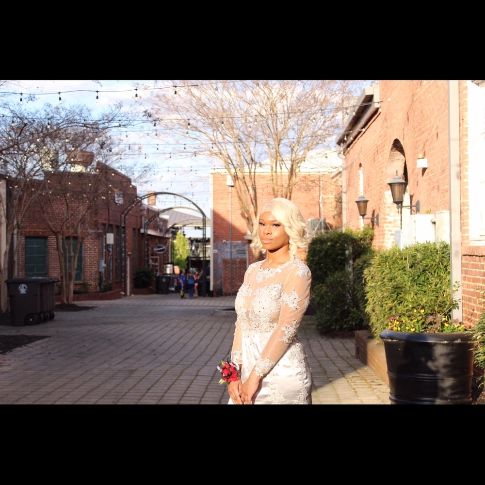 Elegant silver embroidered prom dress